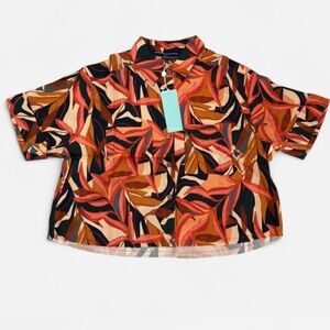 Shore Tropical Print Cropped Button Down Shirt NWT